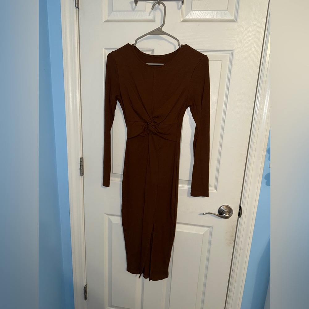 Chic Long Sleeve Brown Dress